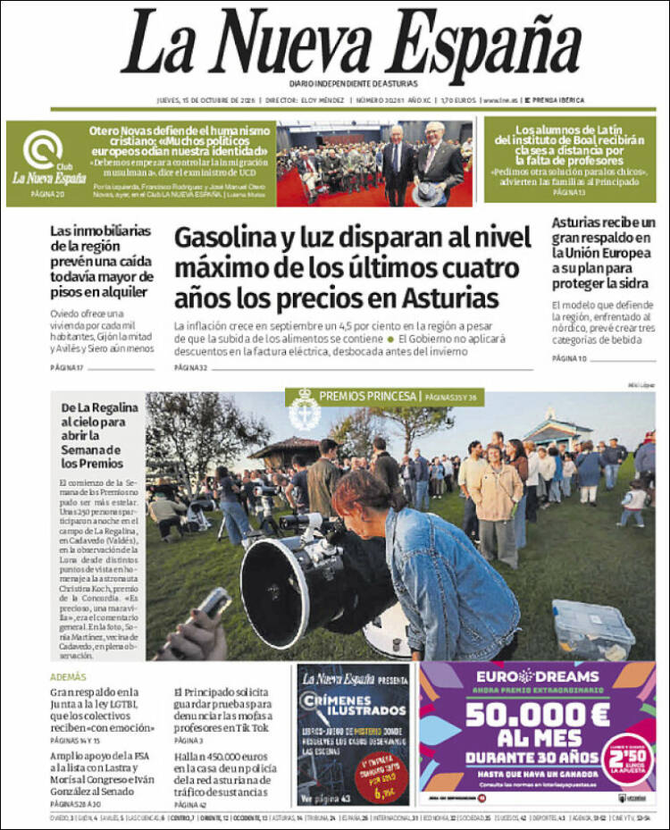 Portada de La Nueva España (Espa&ntilde;a)