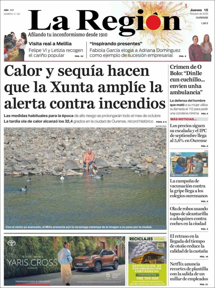 Portada de La Región de Ourense (Espa&ntilde;a)