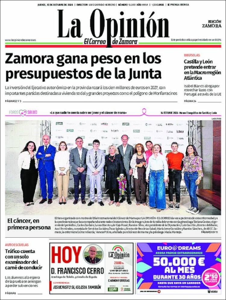 Portada de La Opinión - El Correo de Zamora (Espa&ntilde;a)