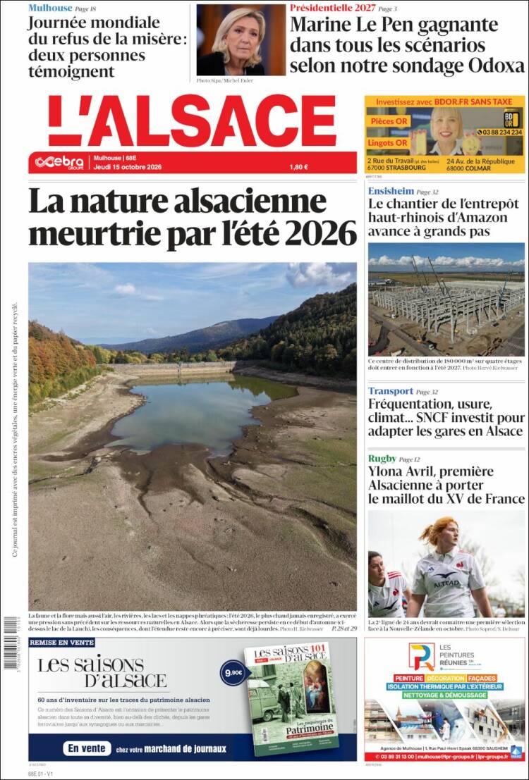 Portada de Journal L'Alsace (Francia)