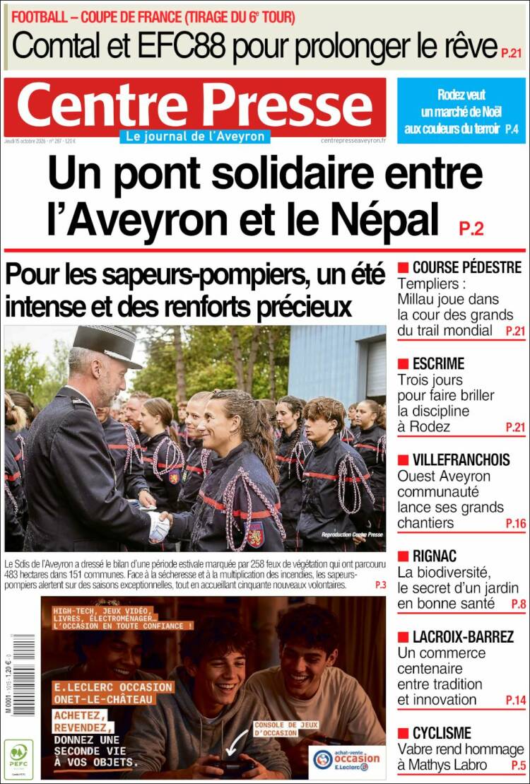 Portada de Centre Presse (Francia)