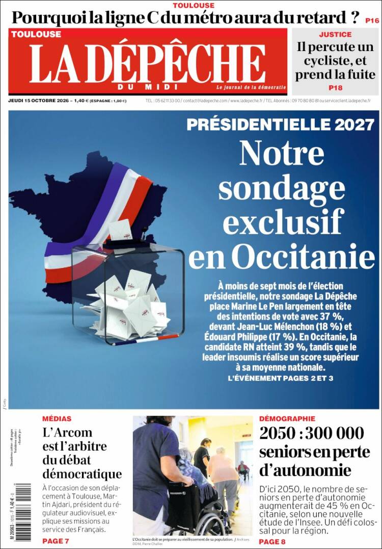 Portada de La Dépêche du Midi (Francia)