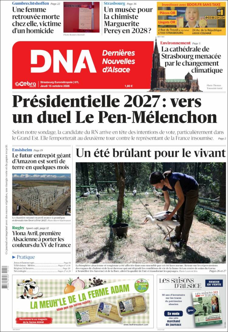 Portada de Les Dernières Nouvelles d'Alsace (Francia)