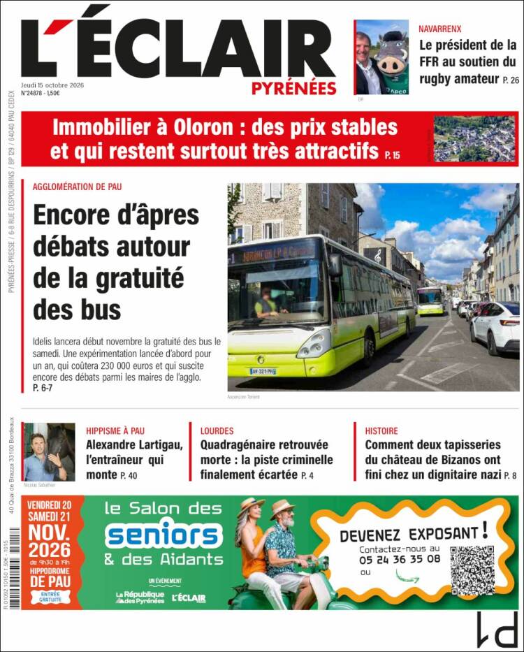 Portada de L'Eclair des Pyrénées (Francia)
