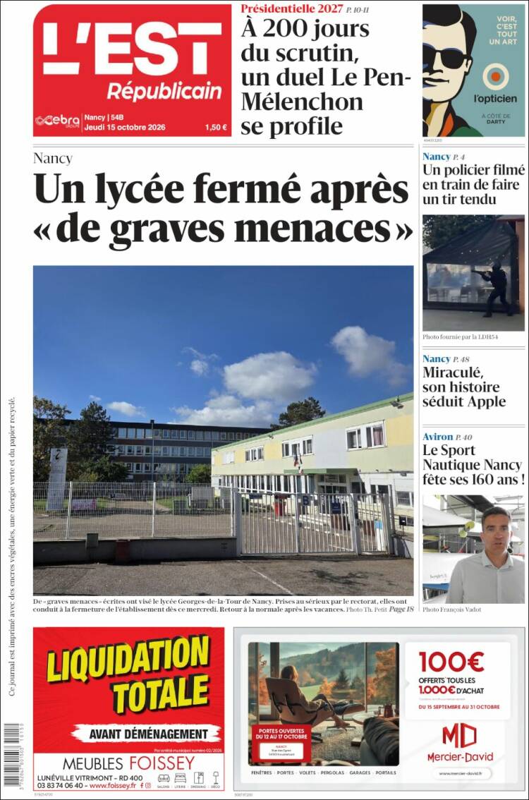 Portada de L'Est Republicain (Francia)