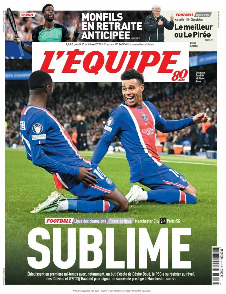Portada de L'Equipe (Francia)