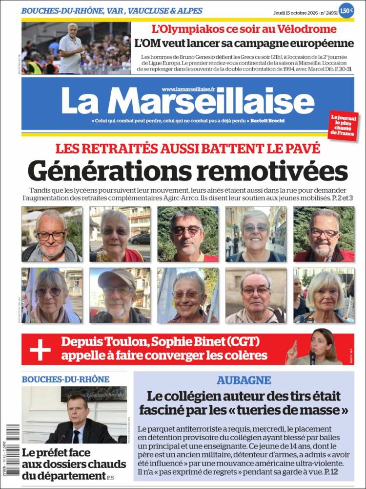 Portada de La Marseillaise (Francia)