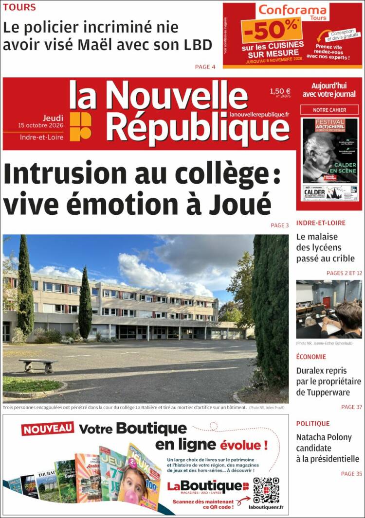 Portada de La Nouvelle Republique (Francia)