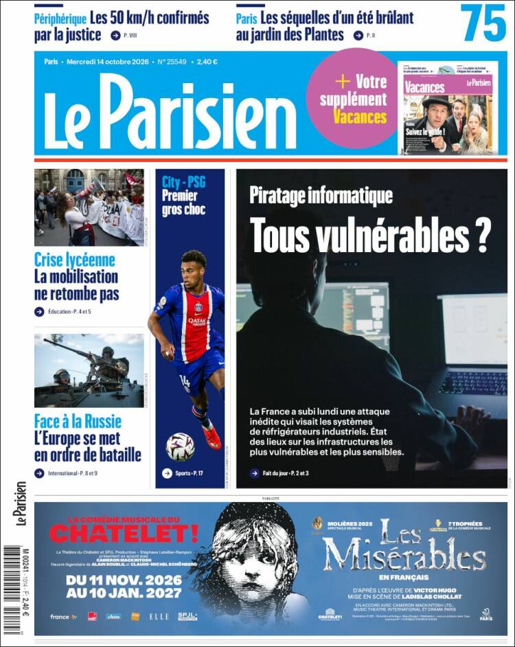 Portada de Le Parisien (Francia)