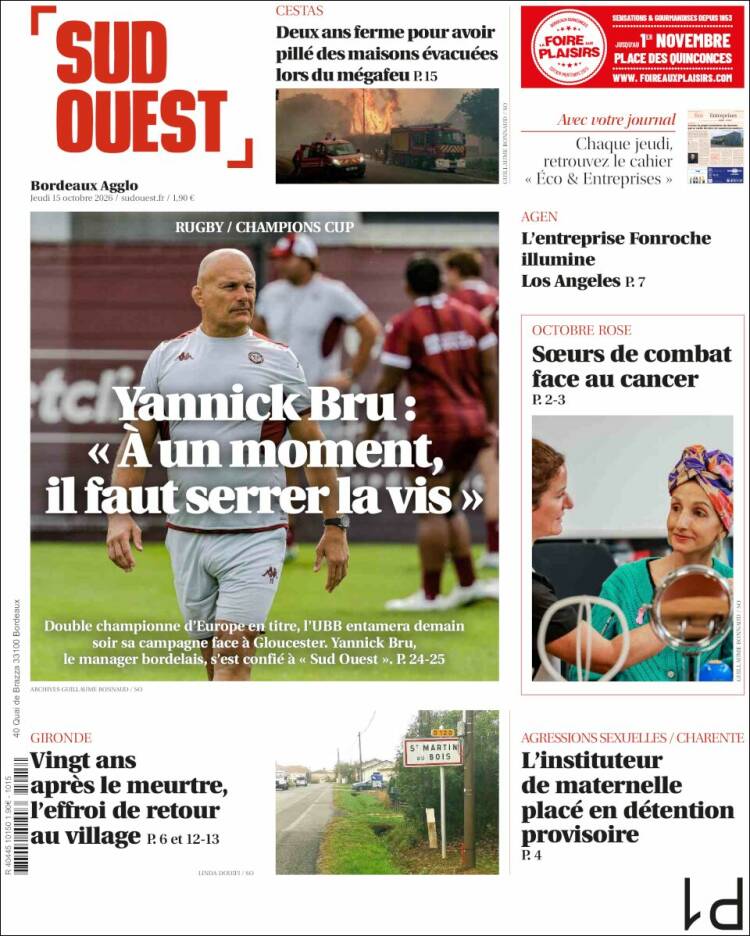 Portada de Sud Ouest (Francia)