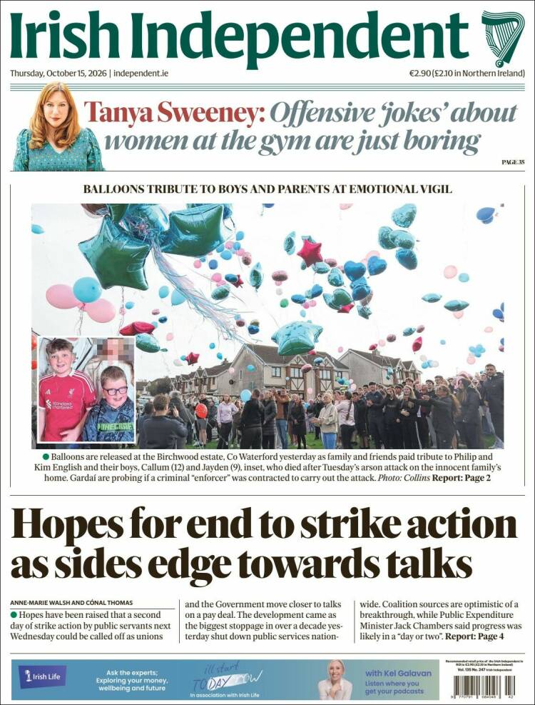 Portada de Irish Independent (Irlanda)
