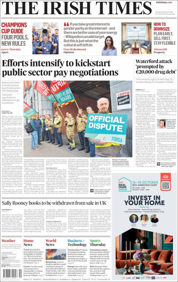 Portada de Irish Times (Irlanda)