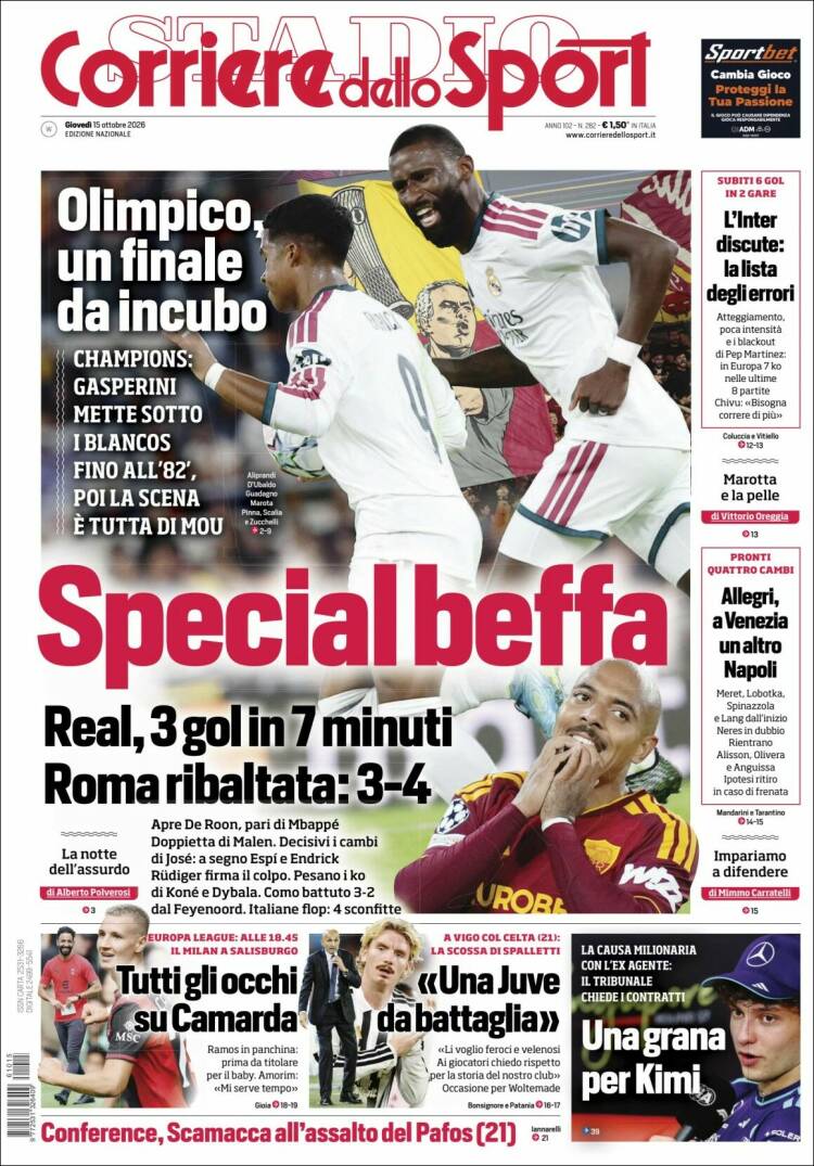 Portada de Corriere dello Sport (Italia)