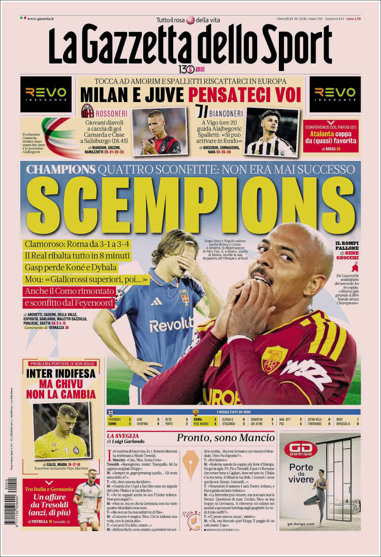 Portada de La Gazzetta dello Sport (Italia)