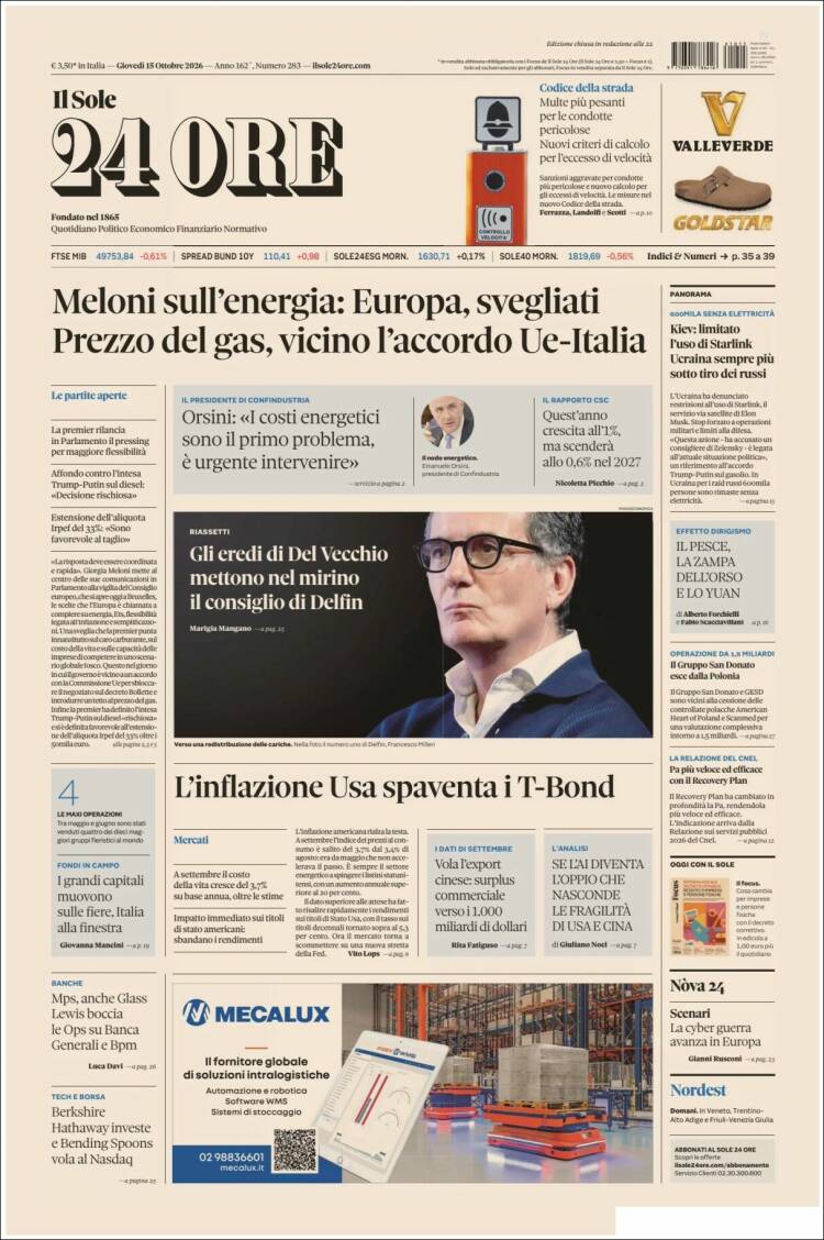 Portada de Il Sole 24 ORE (Italia)