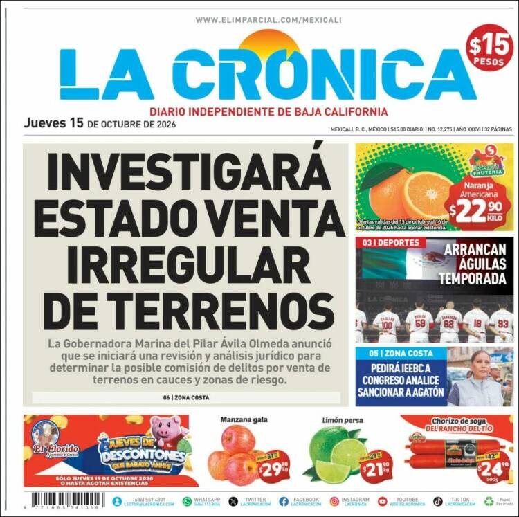 Portada de La Crónica de Baja California (M&eacute;xico)