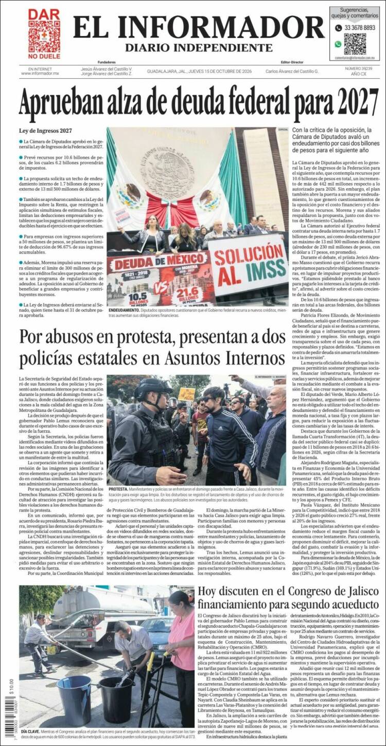 Portada de El Informador (M&eacute;xico)