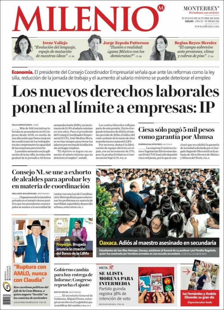 Portada de Milenio de Monterrey (M&eacute;xico)