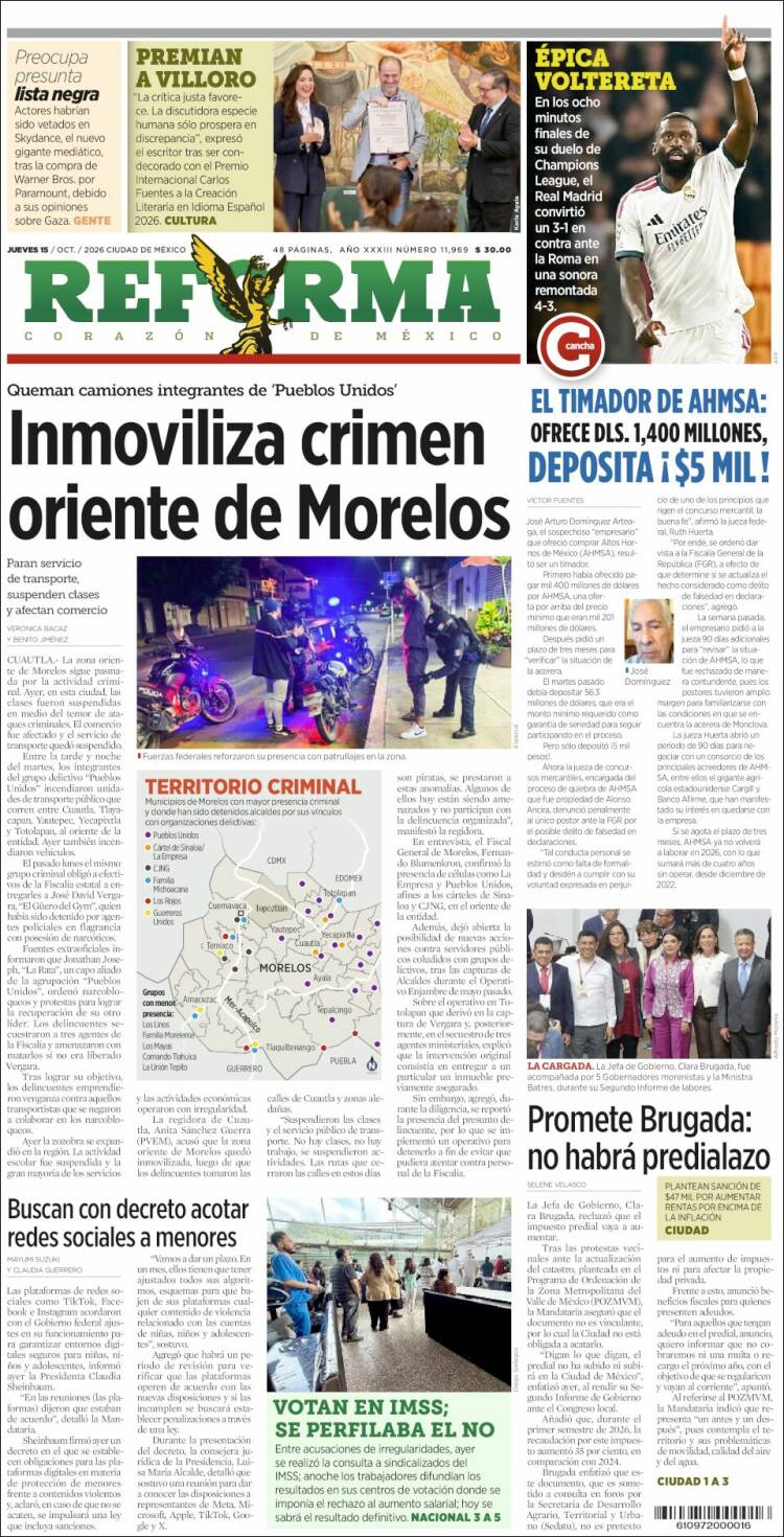 Portada de Reforma (M&eacute;xico)