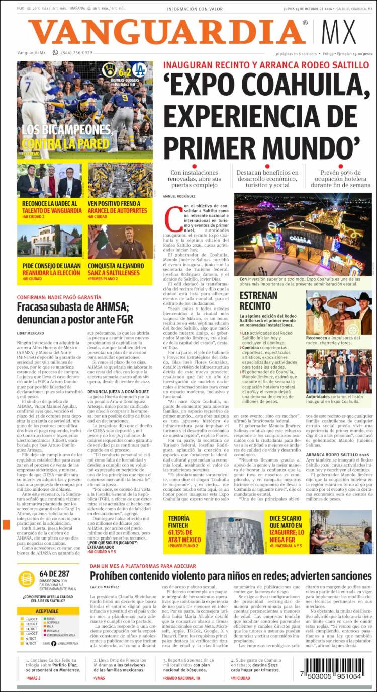 Portada de Vanguardia (M&eacute;xico)