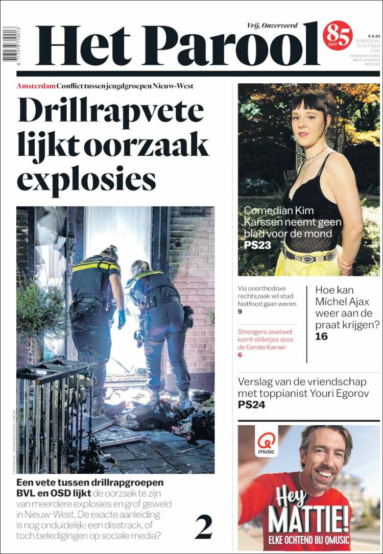 Portada de Het Parool (Pa&iacute;ses Bajos)