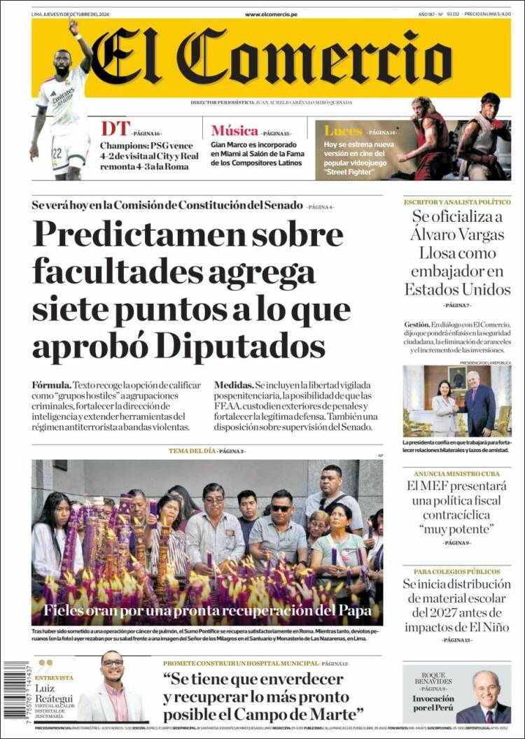 Portada de El Comercio (Per&uacute;)
