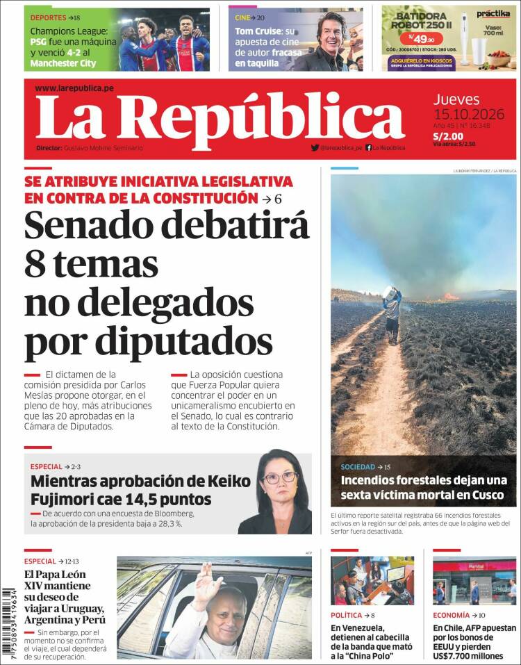 Portada de La Republica (Peru)