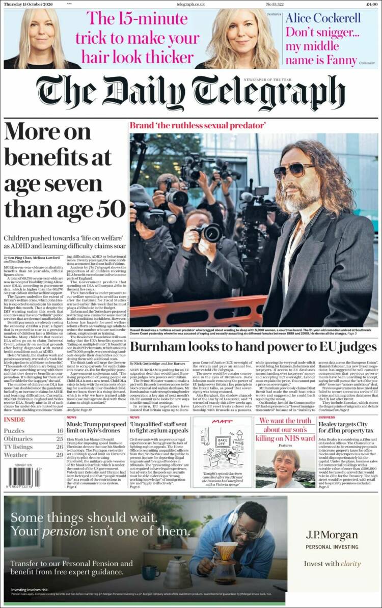 Portada de Daily Telegraph (Reino Unido)