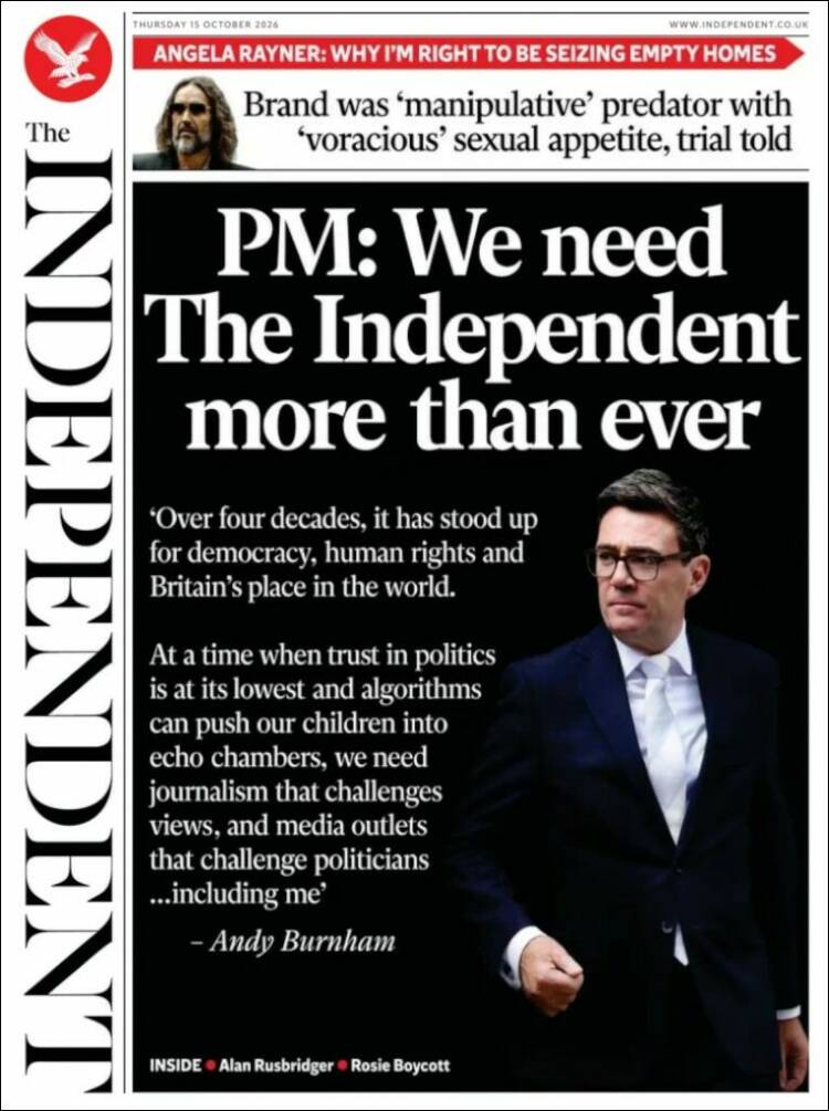 Portada de The Independent (Reino Unido)