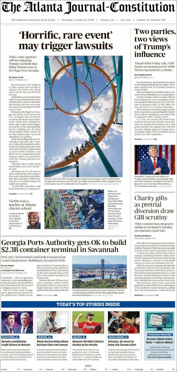 Portada de The Atlanta Journal-Constitution (USA)