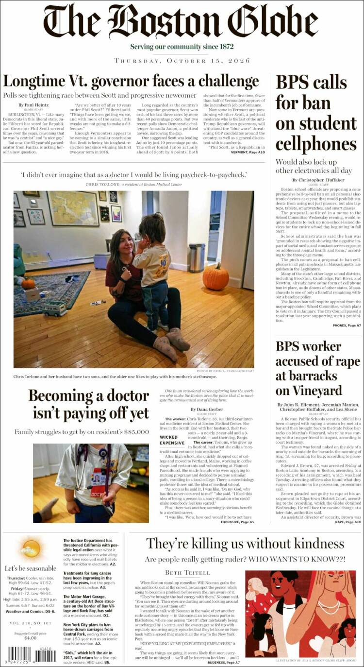 Portada de Boston Globe (&Eacute;tats-Unis)