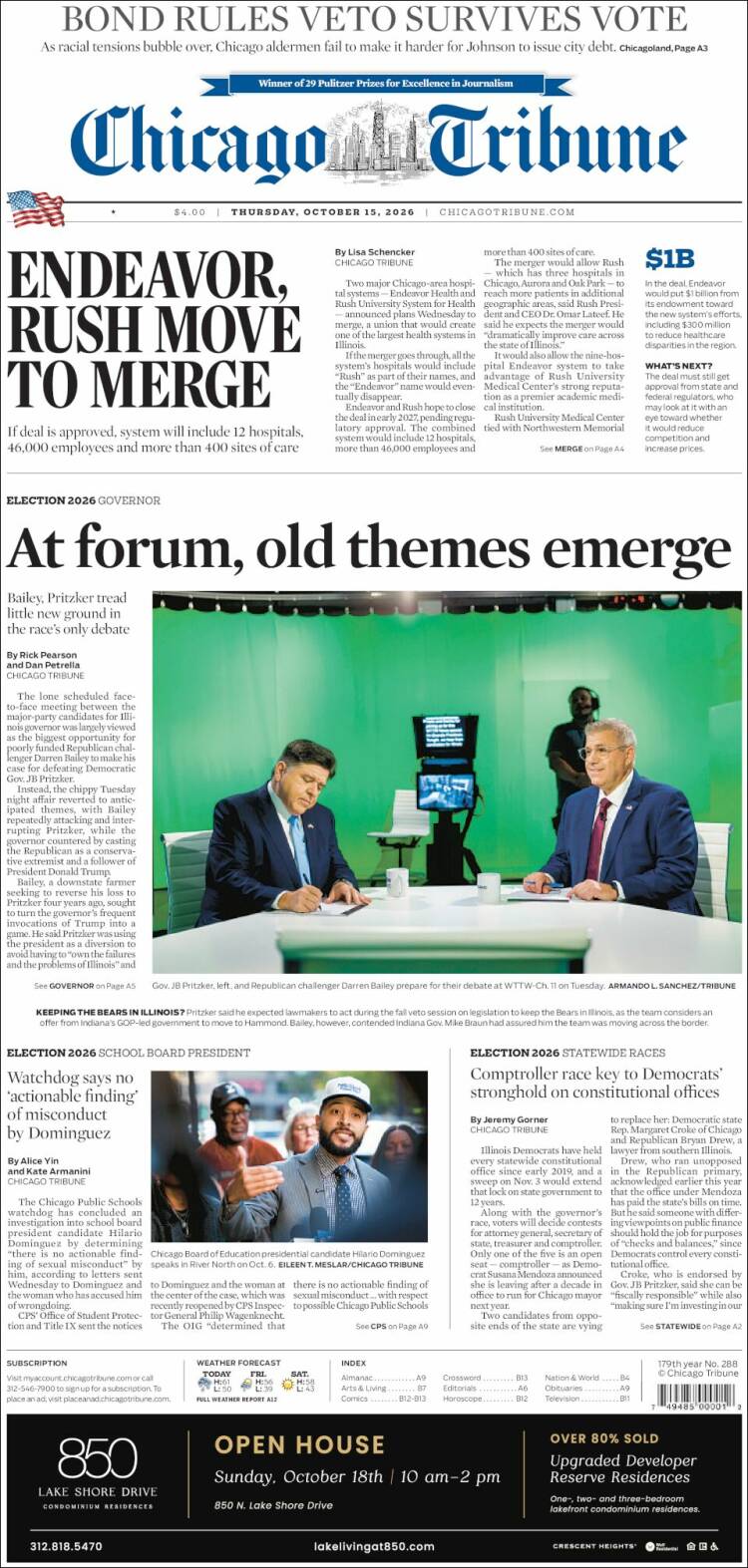 Portada de Chicago Tribune (USA)