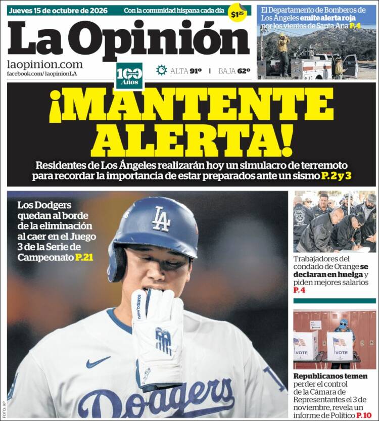 Portada de La Opinión (USA)
