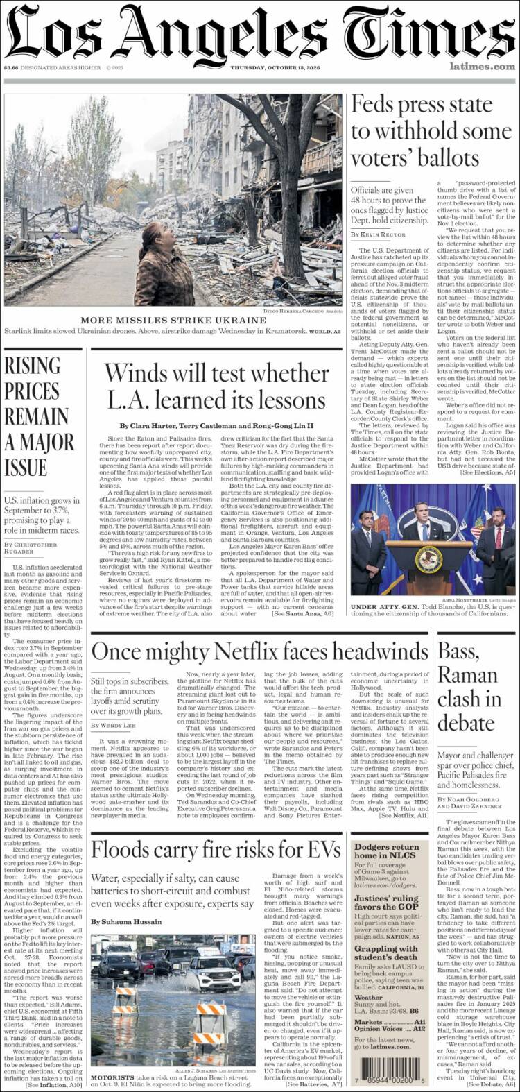 Portada de Los Angeles Times (USA)