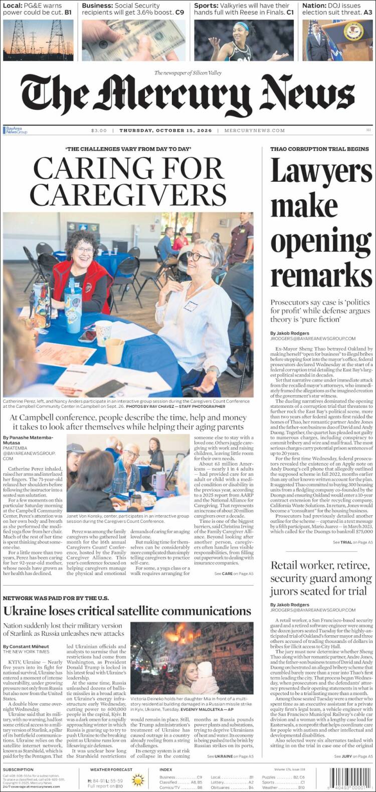 Portada de San Jose Mercury News (USA)