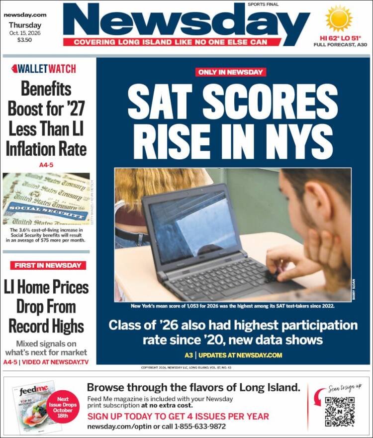 Portada de Newsday (USA)