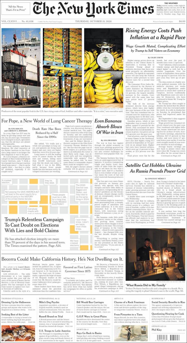 Portada de New York Times (USA)