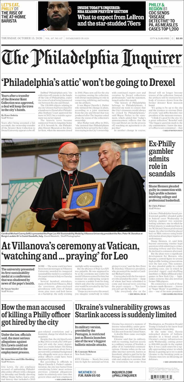Portada de Philadelphia Inquirer (USA)