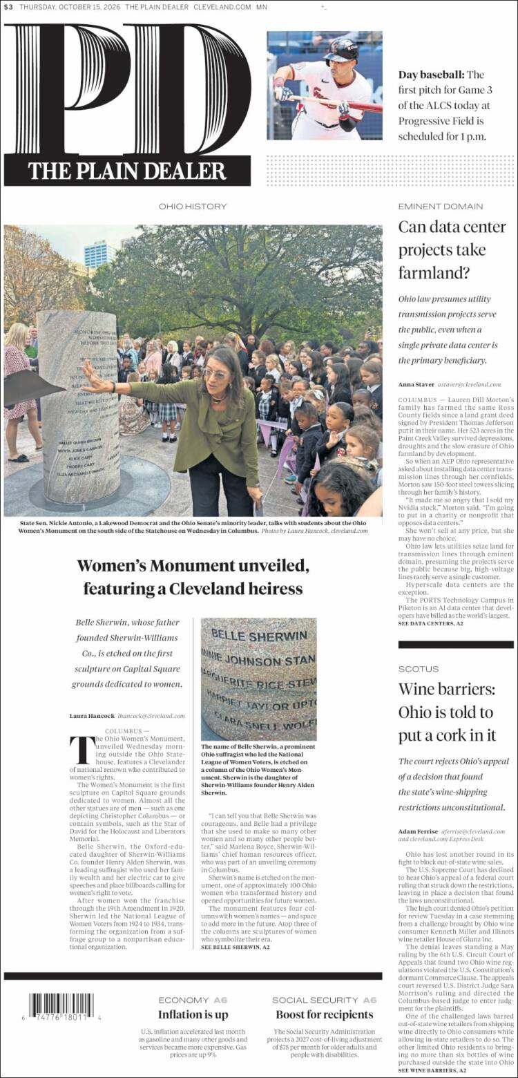 Portada de The Plain Dealer (USA)