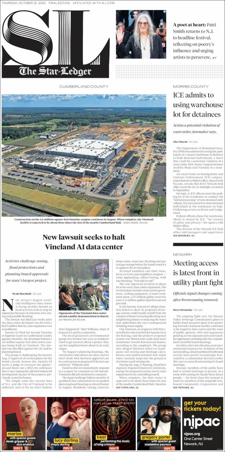 Portada de Star-Ledger (USA)