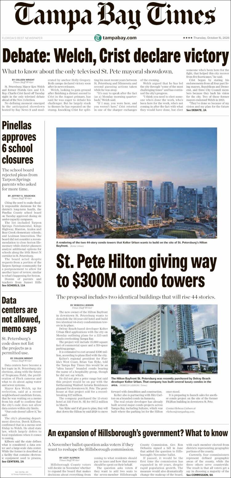 Portada de Tampa Bay Times (USA)