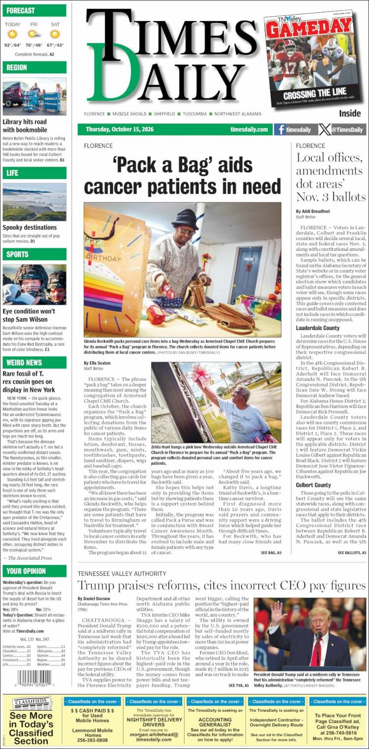 Portada de Times Daily (USA)