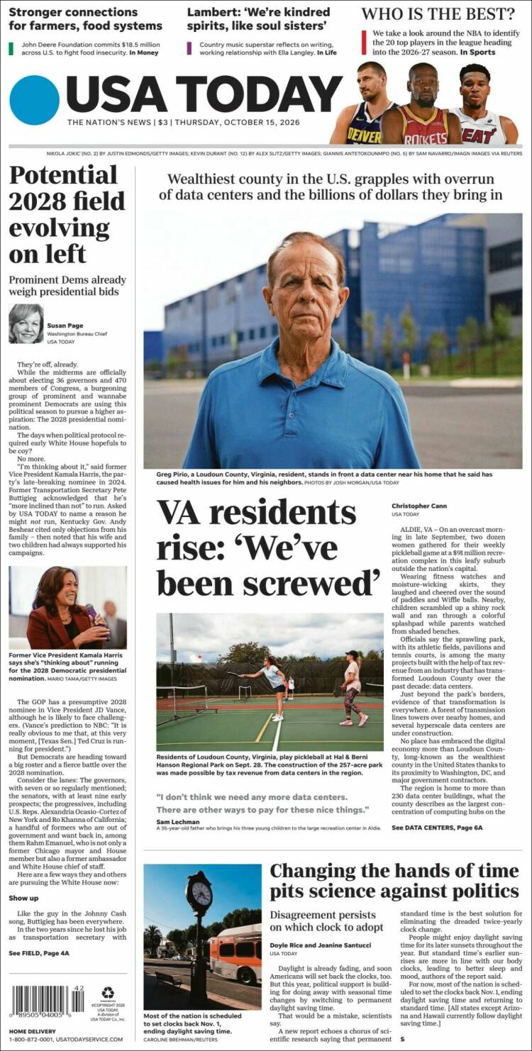 Portada de USA Today (USA)