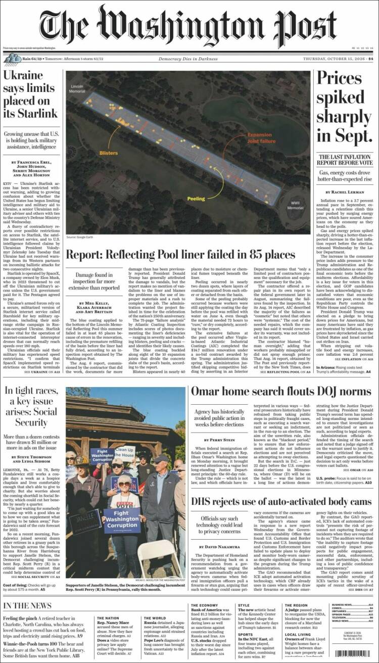 Portada de The Washington Post (USA)
