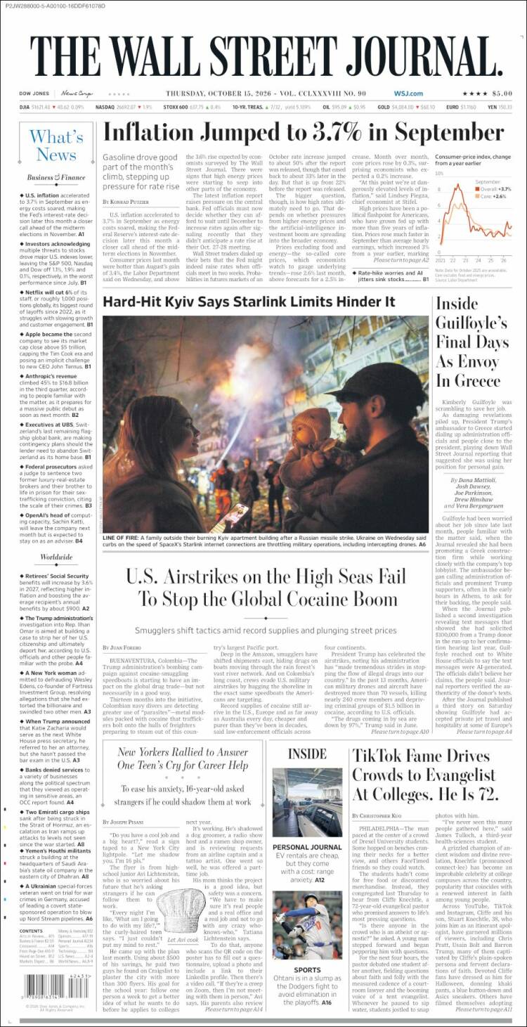Portada de Wall Street Journal (USA)