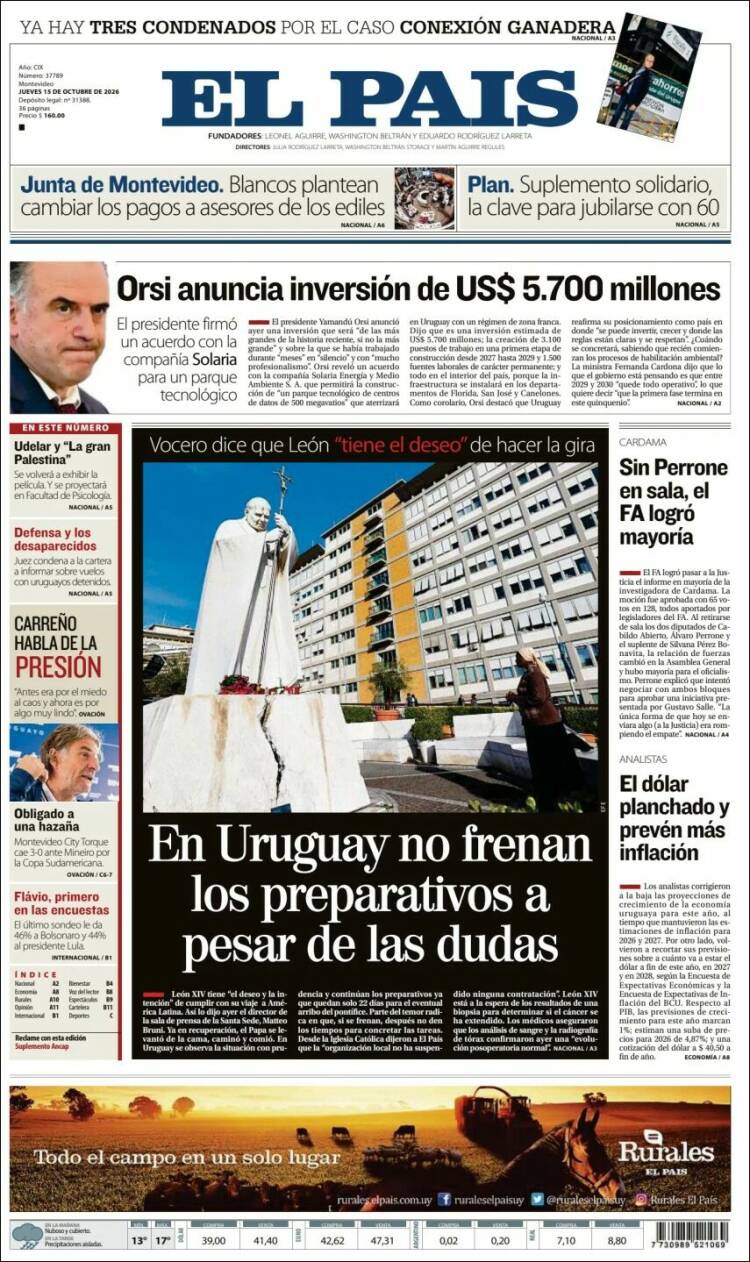 Portada de El País (Uruguay)