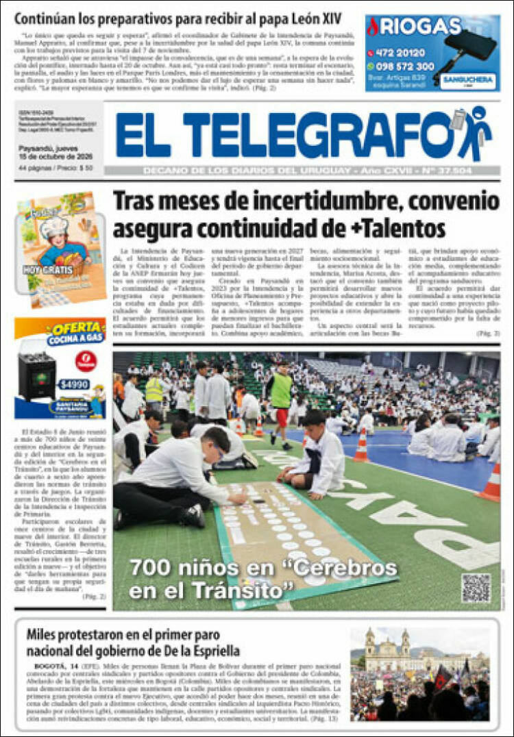 Portada de El Telégrafo (Uruguay)