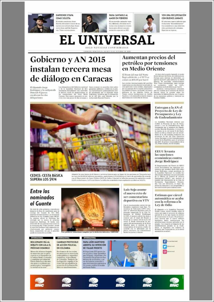 Portada de Universal (Venezuela)