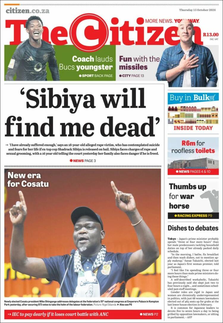 Portada de The Citizen (Sud&aacute;frica)