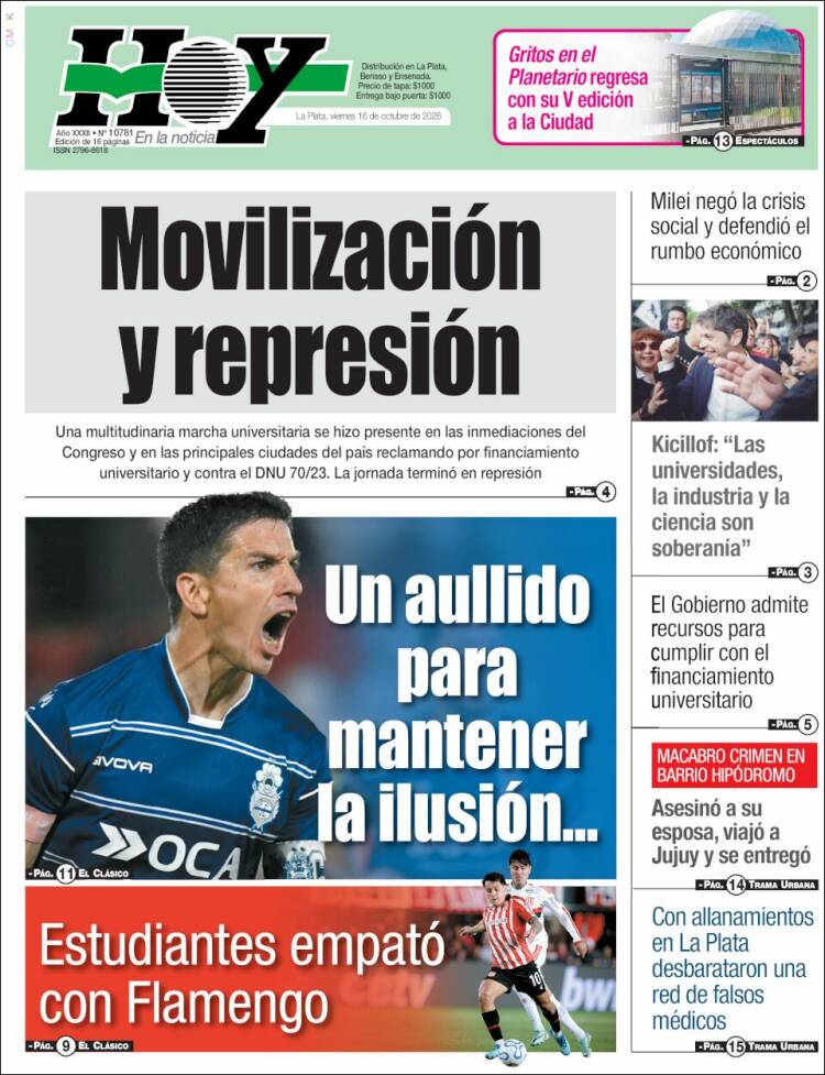 Portada de Diario Hoy (Argentina)
